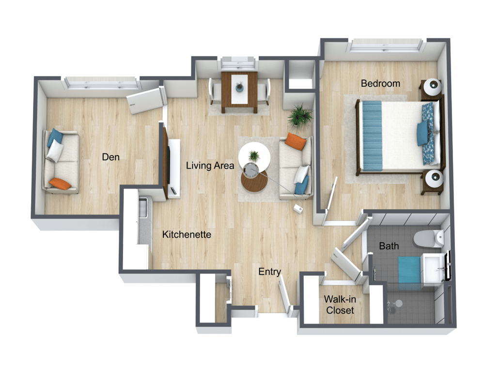 Canyon View One Bedroom with Den Aprox 650 sq. ft